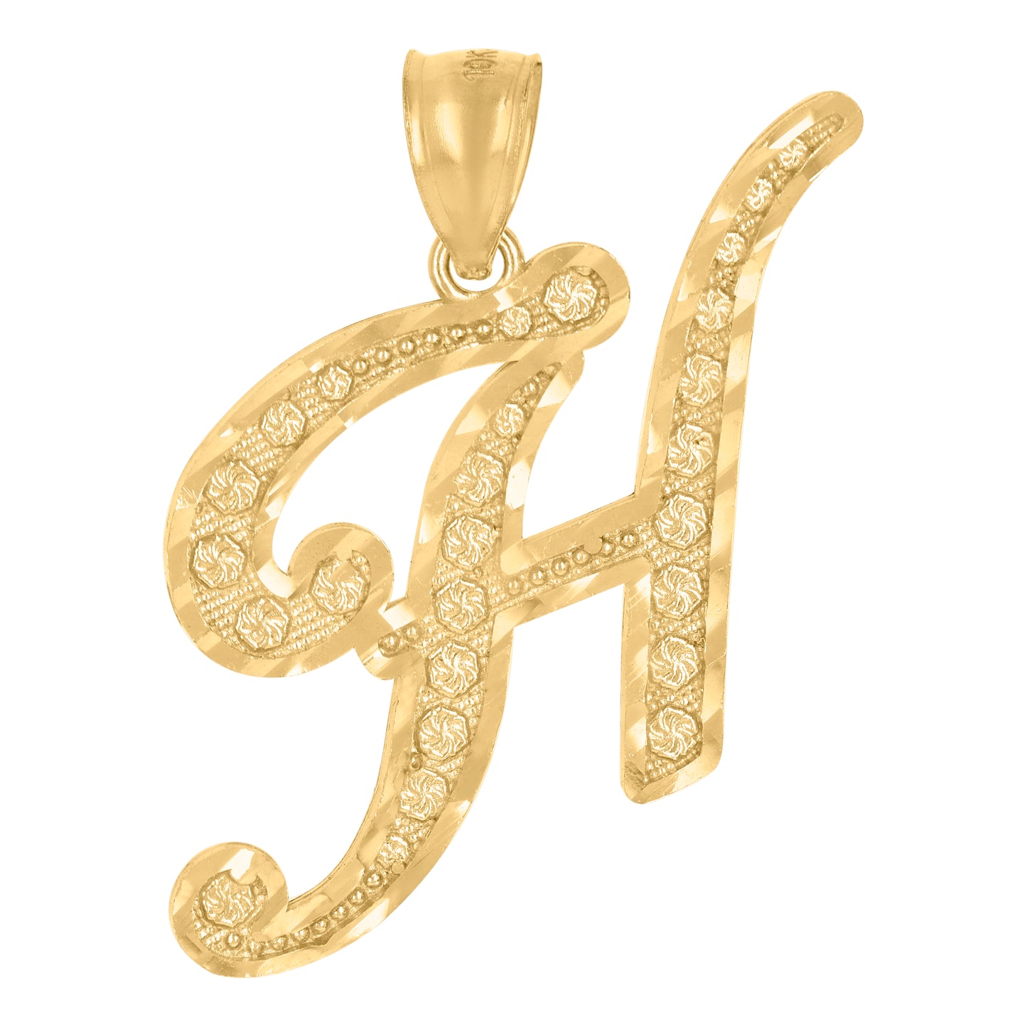 10K Yellow Gold Unisex Diamond-Cut Floral Initial Letter Charm Pendant