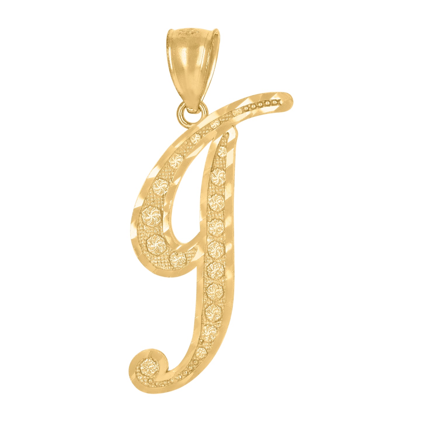 10K Yellow Gold Unisex Diamond-Cut Floral Initial Letter Charm Pendant
