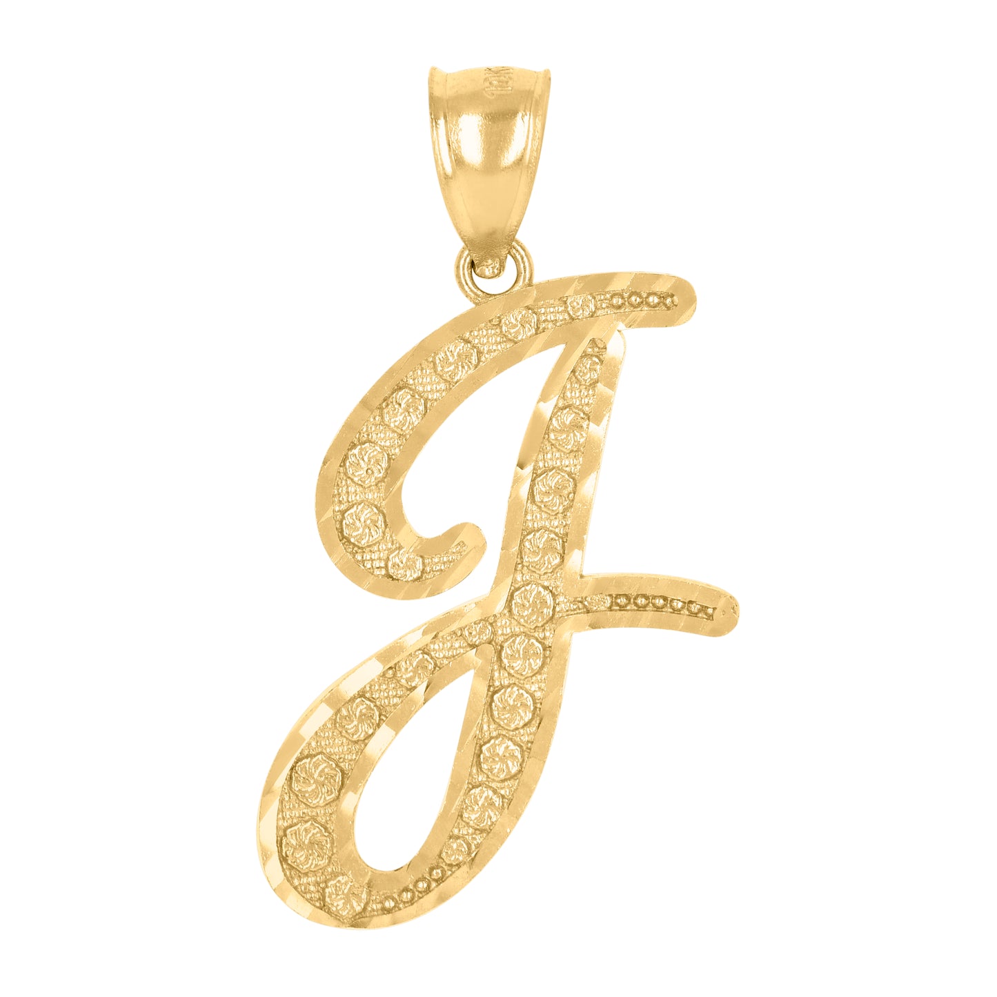 10K Yellow Gold Unisex Diamond-Cut Floral Initial Letter Charm Pendant