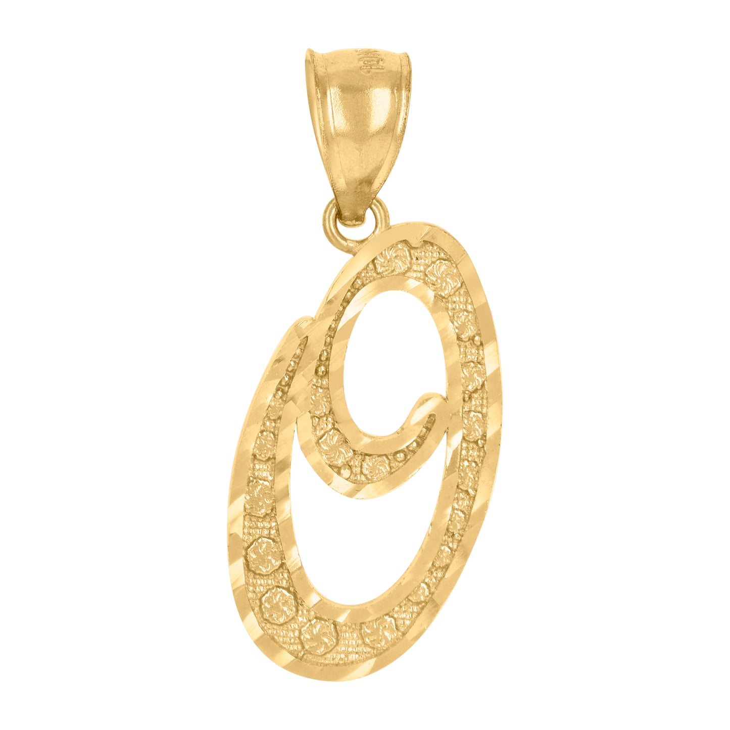 10K Yellow Gold Unisex Diamond-Cut Floral Initial Letter Charm Pendant