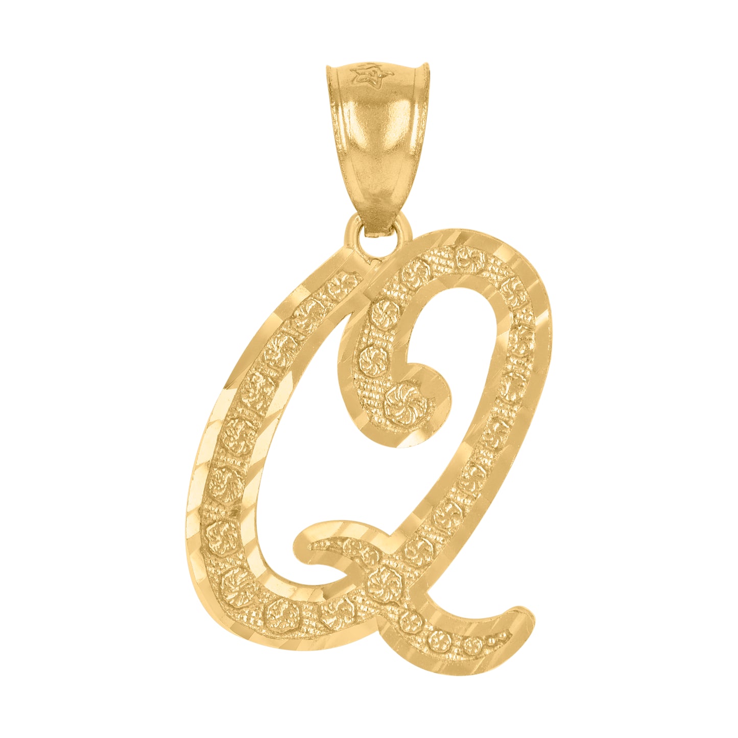 10K Yellow Gold Unisex Diamond-Cut Floral Initial Letter Charm Pendant