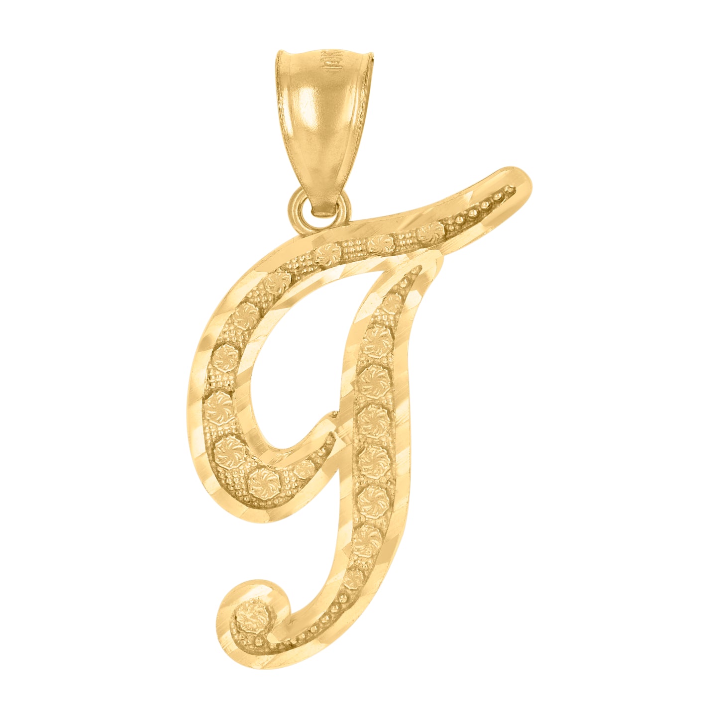 10K Yellow Gold Unisex Diamond-Cut Floral Initial Letter Charm Pendant