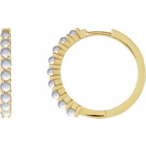 14K Yellow Gold Pair Round Shape 2 Mm Natural Rainbow Moonstone Cabochon Hinged Hoop Earrings, Length: 20 Mm, Thickness: 2.32 Mm