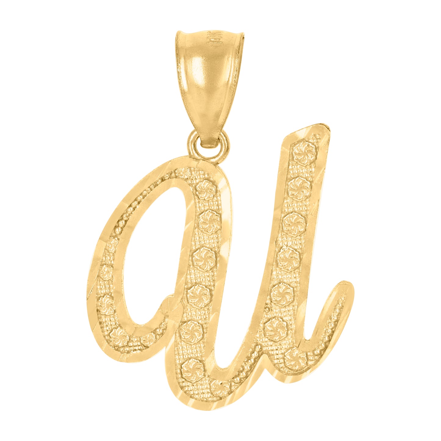 10K Yellow Gold Unisex Diamond-Cut Floral Initial Letter Charm Pendant