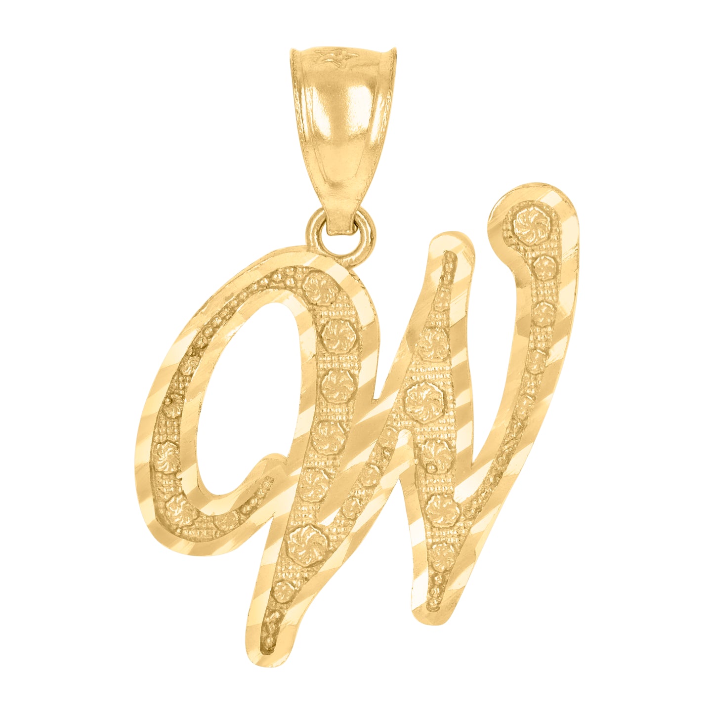 10K Yellow Gold Unisex Diamond-Cut Floral Initial Letter Charm Pendant