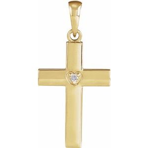 14K Yellow Gold Round 1.5Mm G-H I1 .015 Ct Natural Diamond Engravable Cross Pendant
