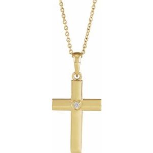14K Yellow Gold Round 1.5Mm G-H I1 .015 Ct Natural Diamond Engravable Cross Necklace, Length: 18 In