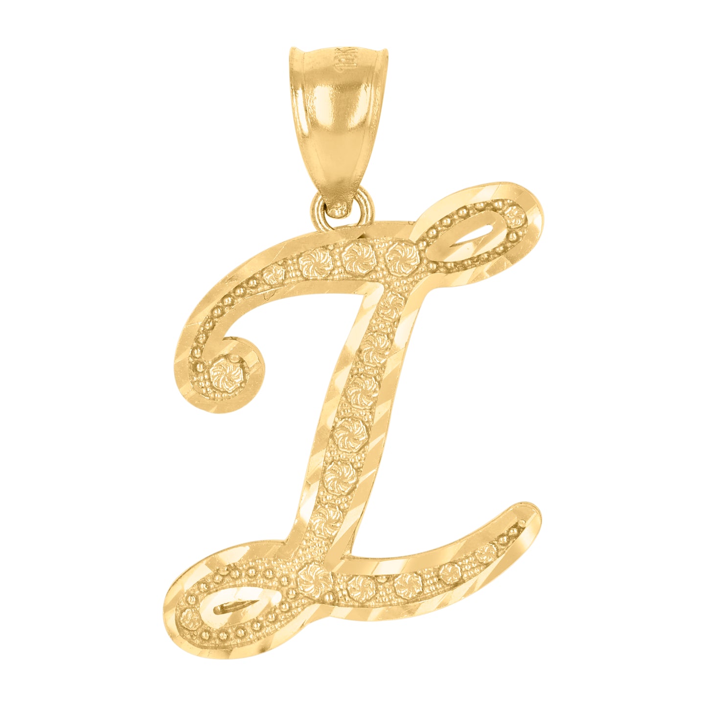 10K Yellow Gold Unisex Diamond-Cut Floral Initial Letter Charm Pendant