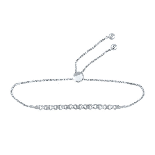 Sterling Silver Womens Round Diamond Infinity Bolo Bracelet 1/20 Cttw, Width: 0.22 In