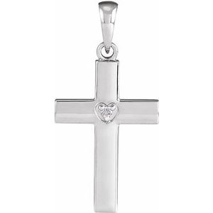 Sterling Silver Round 1.5Mm G-H I1 .015 Ct Natural Diamond Engravable Cross Pendant