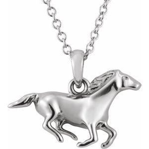 Sterling Silver 15.34 X 11.83 Mm 16-18 In Polished Horse Necklace