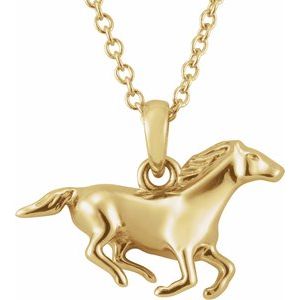 14K Yellow Gold 15.34 X 11.83 Mm 16-18 In Polished Horse Necklace