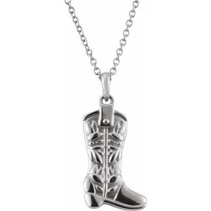 Sterling Silver 22.45 X 10.14 Mm 16-18 In Polished Western Boot Necklace