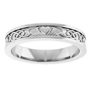 18k Yellow Or White Or Rose Gold Claddagh Flat Band