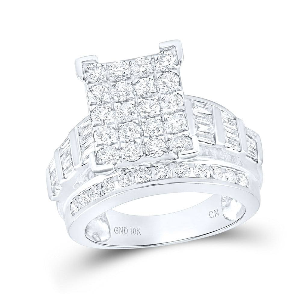 10K White Gold Round Diamond Cluster Bridal Wedding Engagement Ring 2 Cttw, Womens Size: 5-10