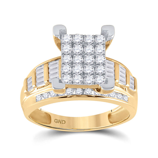 10K Yellow Gold Round Diamond Cluster Bridal Wedding Engagement Ring 7/8 Cttw, Womens Size: 5-10