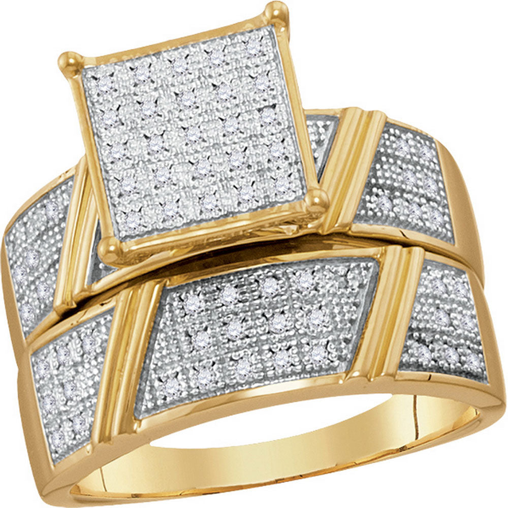 10K Yellow Gold His Hers Round Diamond Cluster Matching Wedding Set 1/3 Cttw, Womens Size: 5-10, Mens Size: 7-13