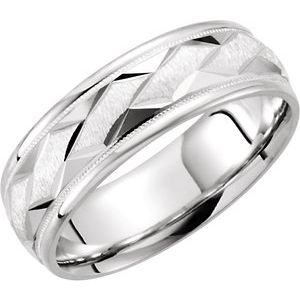 14K White Gold 7 Mm Polished Design Band Size 15