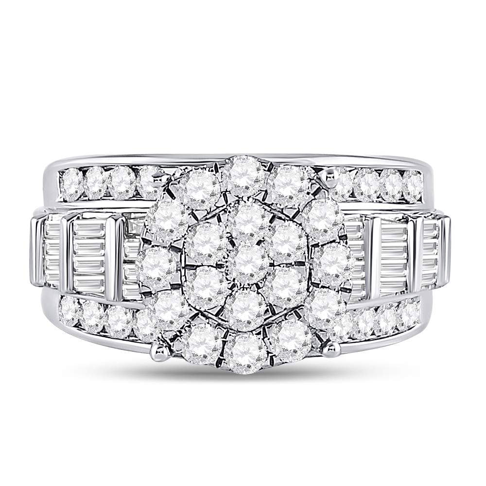 10K White Gold Round Diamond Cluster Bridal Wedding Engagement Ring 2 Cttw, Womens Size: 5-10