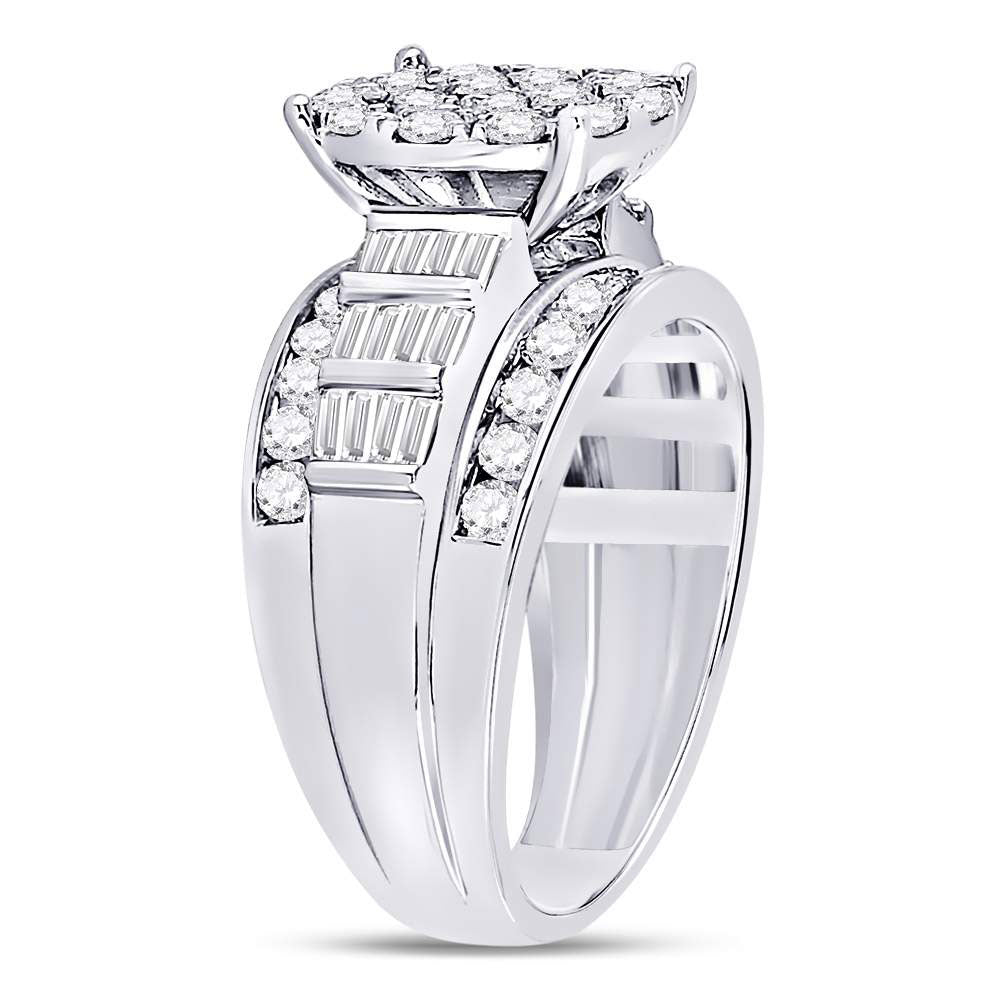 10K White Gold Round Diamond Cluster Bridal Wedding Engagement Ring 2 Cttw, Womens Size: 5-10
