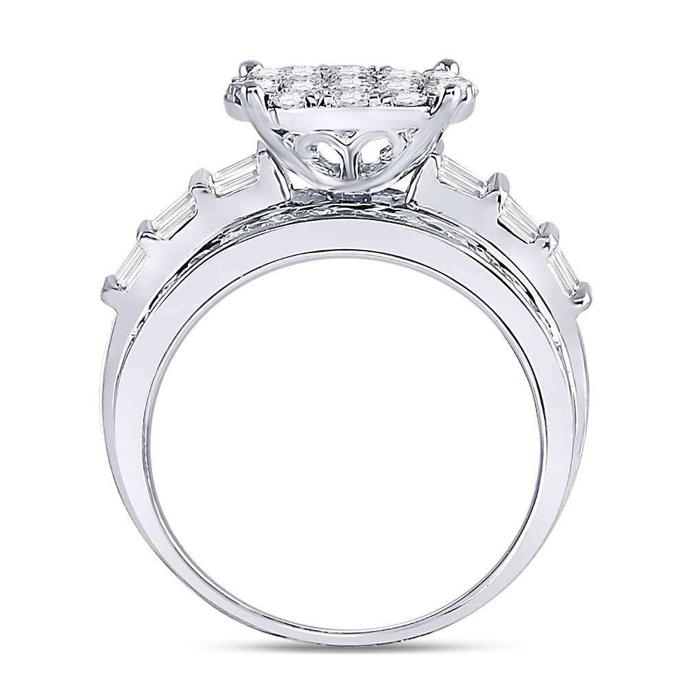 10K White Gold Round Diamond Cluster Bridal Wedding Engagement Ring 2 Cttw, Womens Size: 5-10