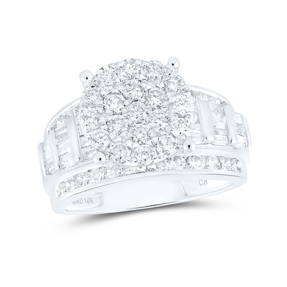 10K White Gold Round Diamond Cluster Bridal Wedding Engagement Ring 2 Cttw, Womens Size: 5-10