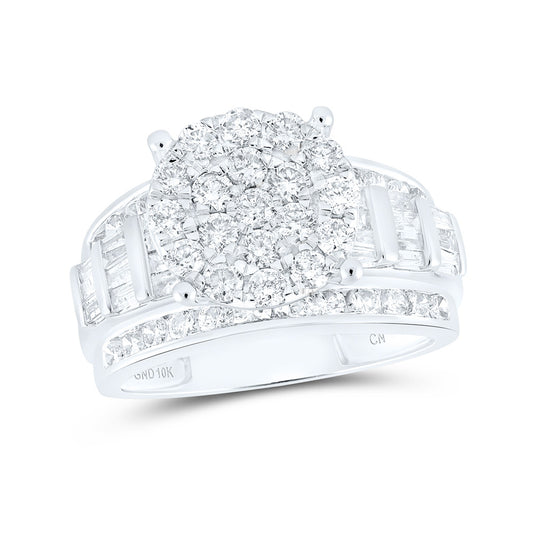 10K White Gold Round Diamond Cluster Bridal Wedding Engagement Ring 2 Cttw, Womens Size: 5-10