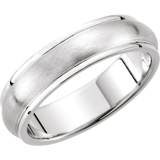 14K White Gold 5 Mm Polished Grooved Comfort-Fit Band With Satin Finish