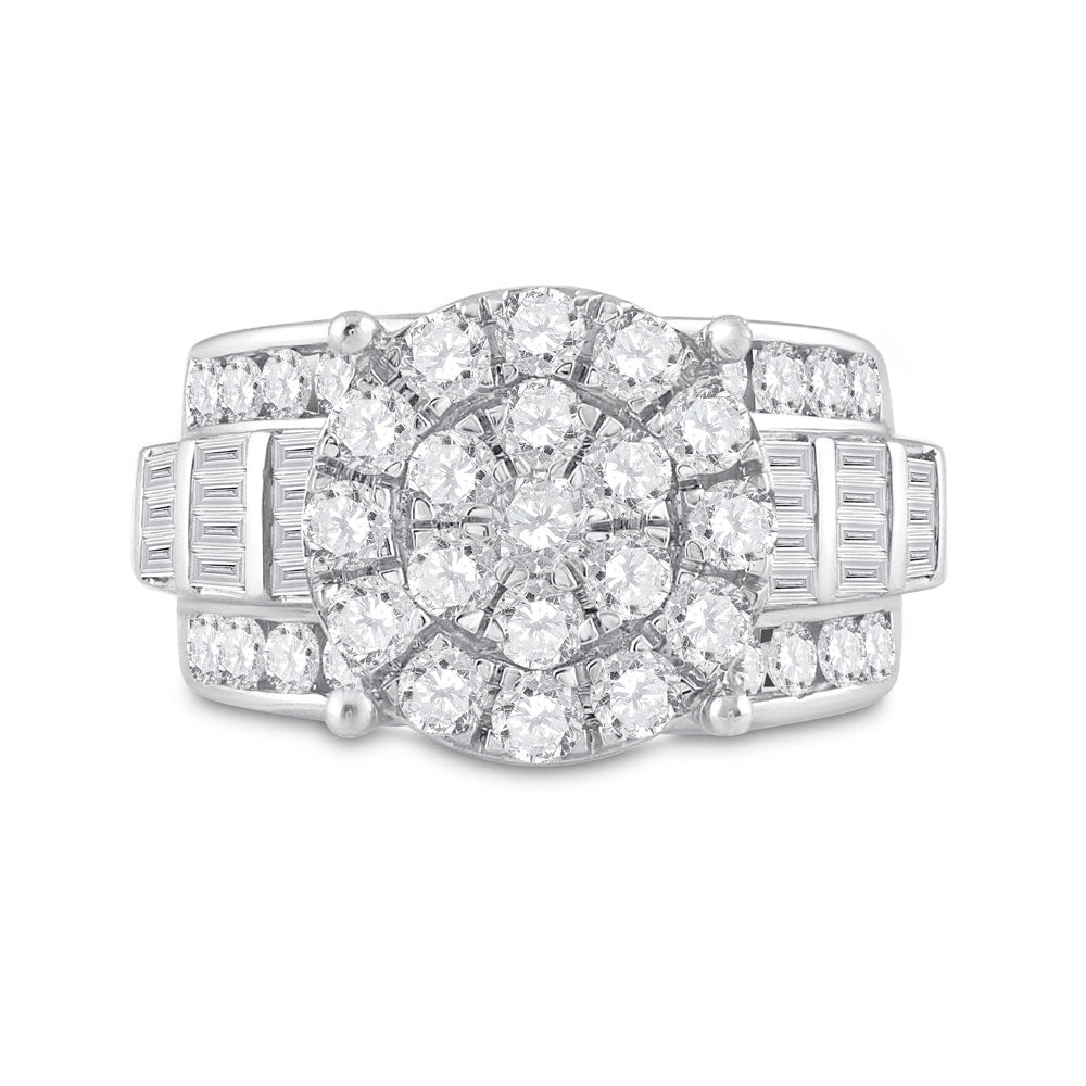 10K White Gold Round Diamond Cluster Bridal Wedding Engagement Ring 3 Cttw, Womens Size: 5-10