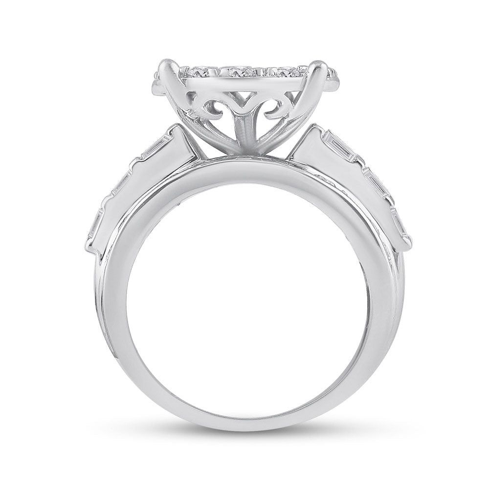10K White Gold Round Diamond Cluster Bridal Wedding Engagement Ring 3 Cttw, Womens Size: 5-10