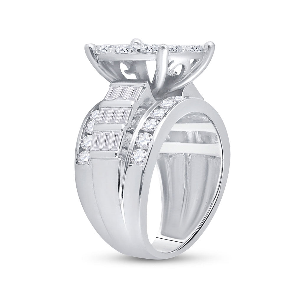 10K White Gold Round Diamond Cluster Bridal Wedding Engagement Ring 3 Cttw, Womens Size: 5-10