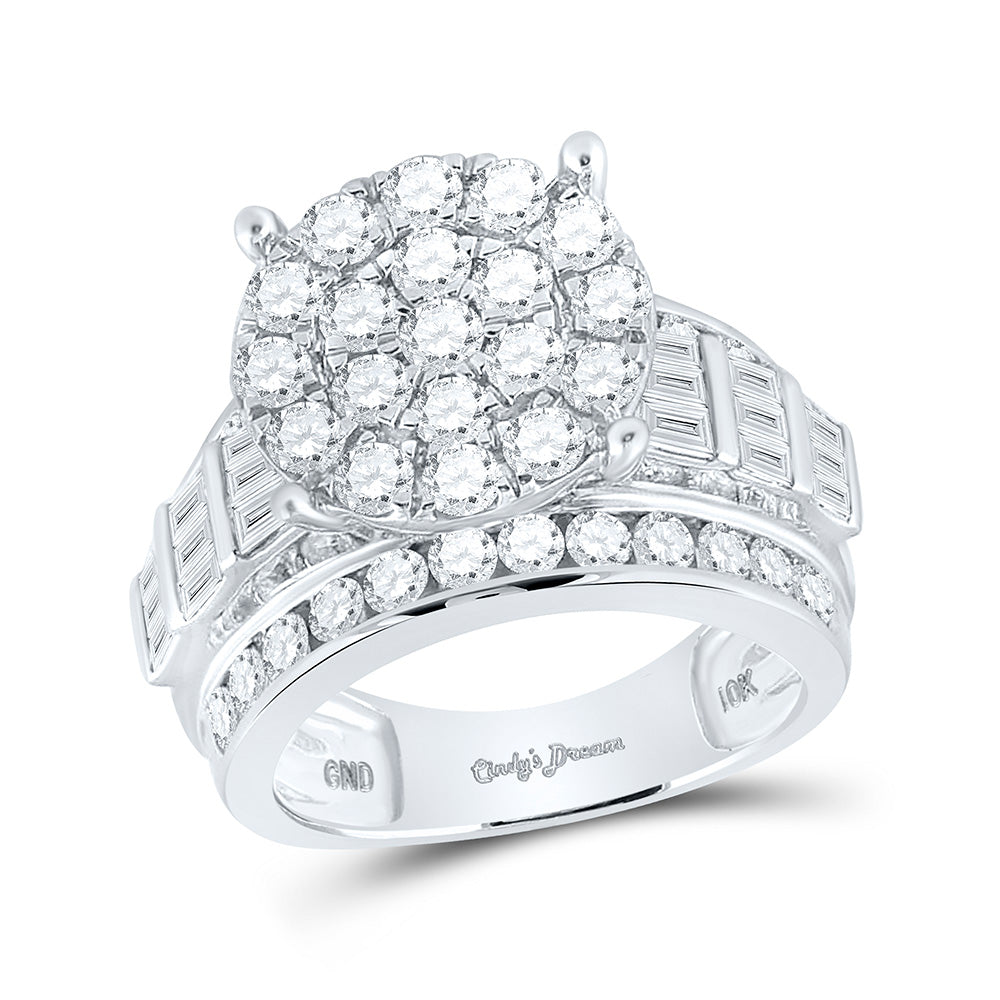10K White Gold Round Diamond Cluster Bridal Wedding Engagement Ring 3 Cttw, Womens Size: 5-10