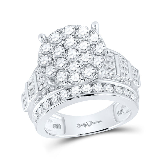 10K White Gold Round Diamond Cluster Bridal Wedding Engagement Ring 3 Cttw, Womens Size: 5-10