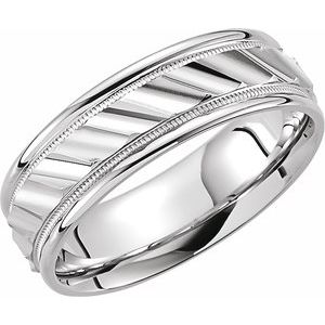 Nickel Plated Sterling Silver Comfort-Fit Grooved Design Band Size 11