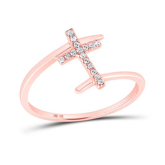 10K Rose Gold Womens Round Diamond Bypass Cross Ring 1/12 Cttw, Womens Size: 5-10