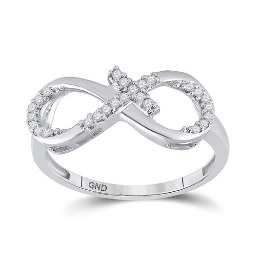 10K White Gold Womens Round Diamond Cross Infinity Ring 1/10 Cttw, Womens Size: 5-10