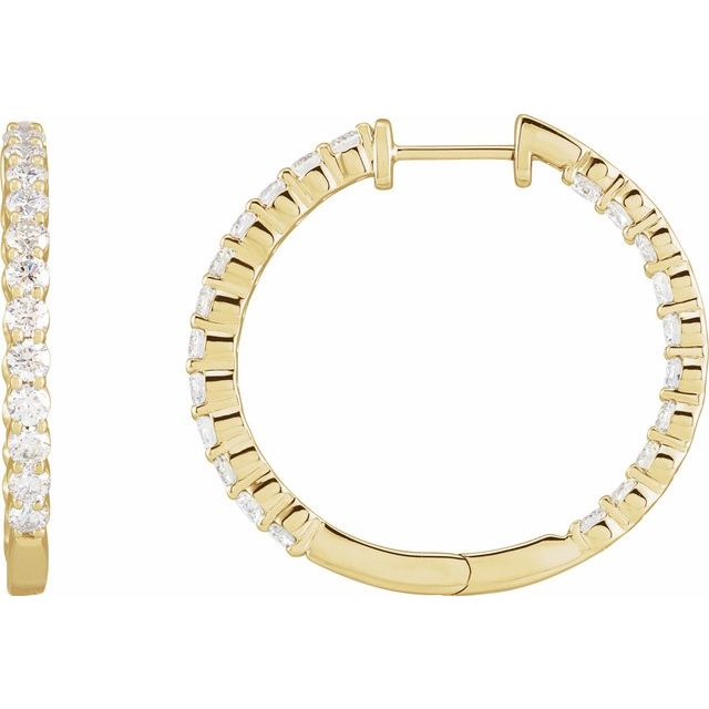 14K Yellow Or White Or Rose Gold Si1-Si2, Gh Hinged Polished Lab-Grown Diamond Inside-Outside Hoop Earrings