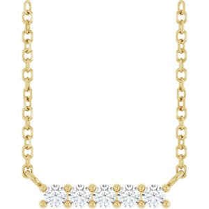 14K Yellow Gold 5-Stone  Round 2 Mm 16 In Polished Natural White Sapphire Family Bar Necklace