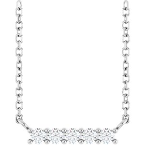 14K White Gold 5-Stone Natural White Sapphire Round 2 Mm 16 In Polished Natural White Sapphire Family Bar Necklace