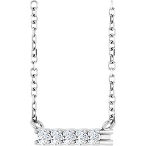 14K White Gold 5-Stone Natural White Sapphire Round 2 Mm 16 In Polished Natural White Sapphire Family Bar Necklace