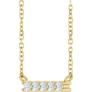 14K Yellow Gold 5-Stone  Round 2 Mm 16 In Polished Natural White Sapphire Family Bar Necklace