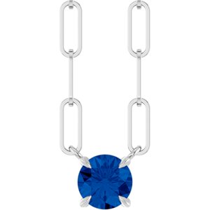14K White Gold Round 5 Mm  Natural Blue Sapphire Claw-Prong Necklace, Length: 18 In