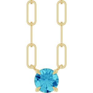 14K Yellow Gold Round 5 Mm  Natural Blue Zircon Claw-Prong Necklace, Length: 18 In