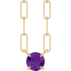 14K Yellow Gold Round 5 Mm  Natural Amethyst Claw-Prong Necklace, Length: 18 In