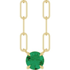 14K Yellow Gold Round 5 Mm  Natural Emerald Claw-Prong Necklace, Length: 18 In