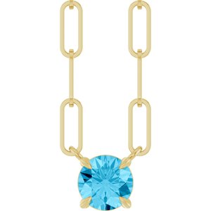 14K Yellow Gold Round 5 Mm  Natural Aquamarine Claw-Prong Necklace, Length: 18 In