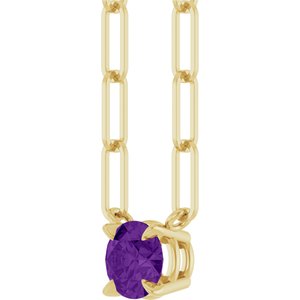 14K Yellow Gold Round 5 Mm  Natural Amethyst Claw-Prong Necklace, Length: 18 In
