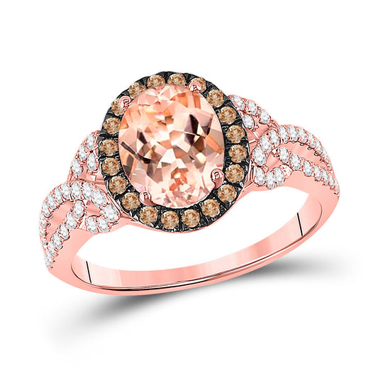 14K Rose Gold Womens Oval Morganite Diamond Solitaire Ring 5/8 Cttw, Womens Size: 5-10