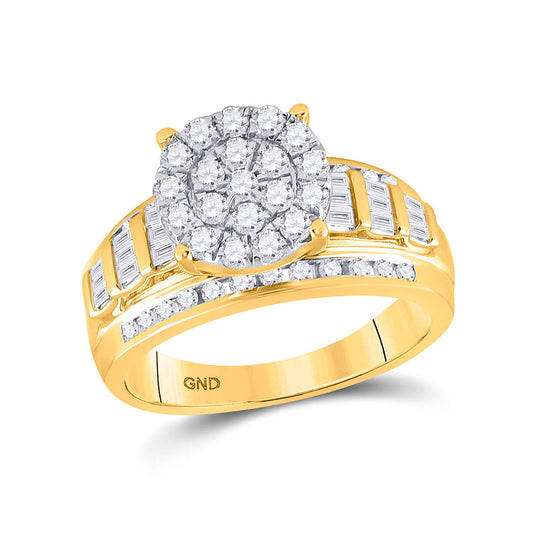 10K Yellow Gold Round Diamond Cluster Bridal Wedding Engagement Ring 7/8 Cttw, Womens Size: 5-10