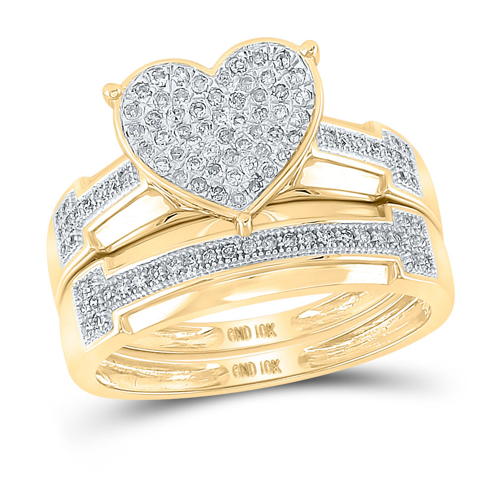 10K Yellow Or White Gold  His Hers Round Diamond Heart Matching Wedding Set 1/2 Cttw, Womens Size: 5-10, Mens Size: 7-13